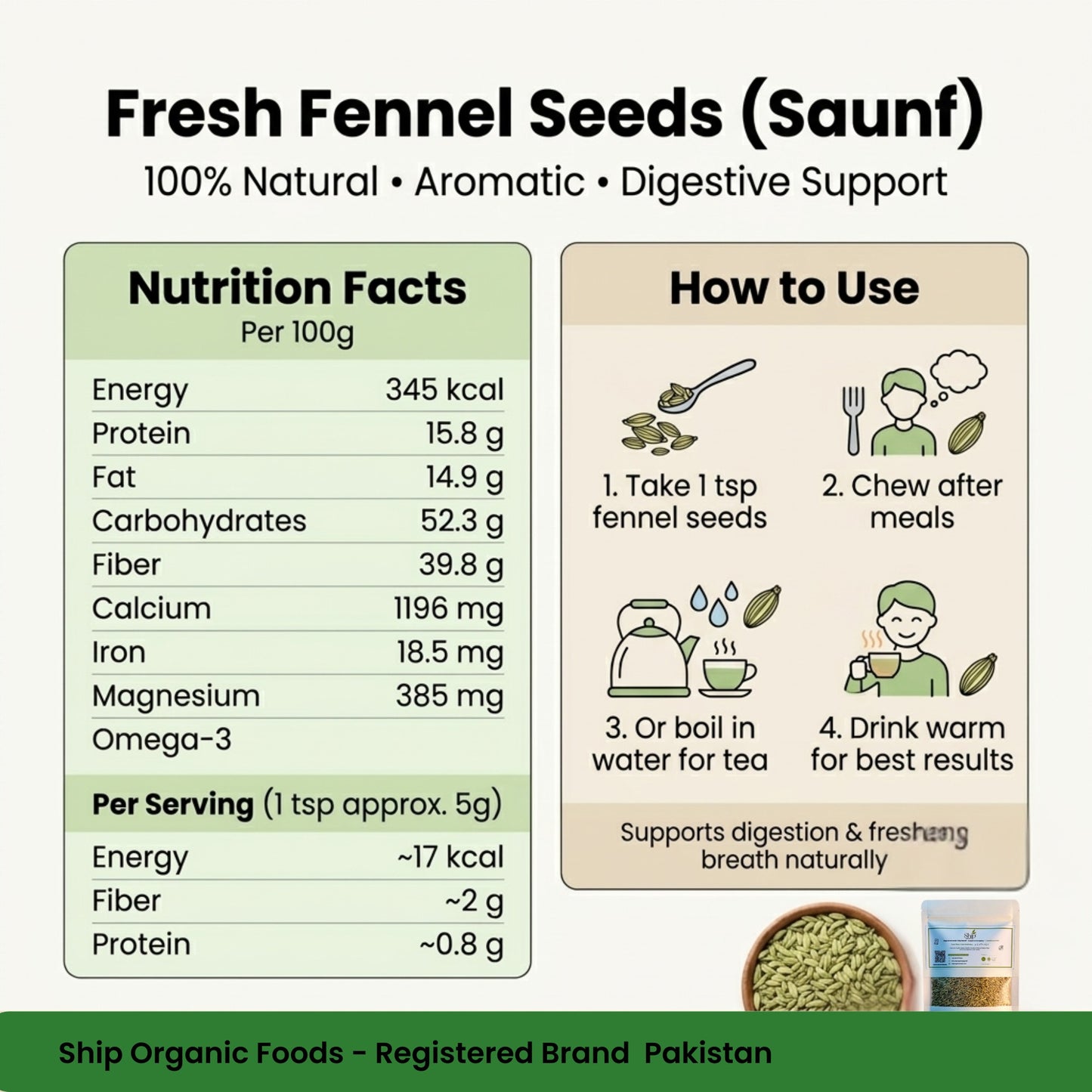 Ship Organic Fennel Seeds (Saunf) | Premium Natural Fresh Seeds