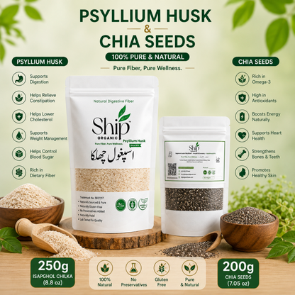 Fiber Combo Pack - 250g Psyllium Husk + 200g Chia Seeds  | Ship Organic