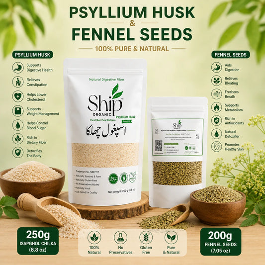 Digestive Combo Pack - 250g Psyllium Husk + 200g Fennel Seeds (Saunf) | Ship Organic